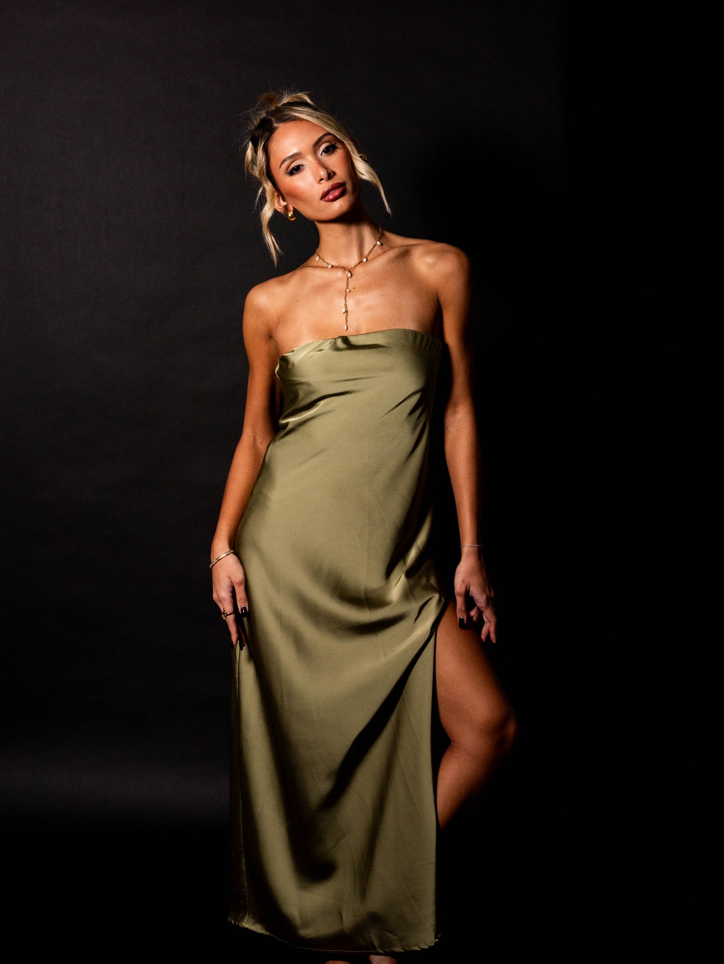 OLIVE SILK DRESS
