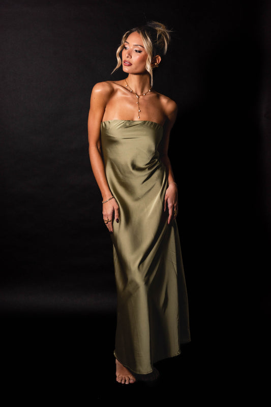 OLIVE SILK DRESS